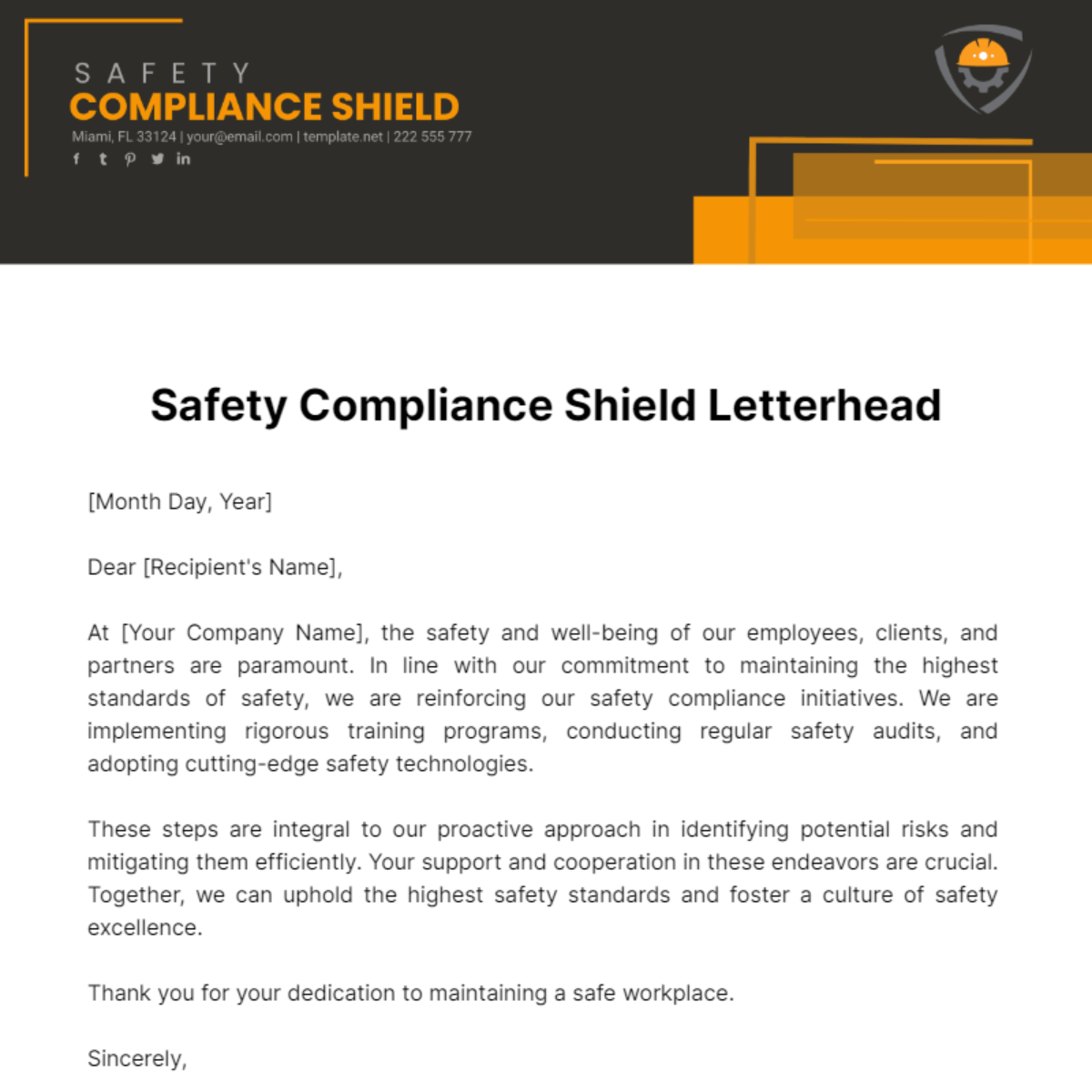 Safety Compliance Shield Letterhead Template