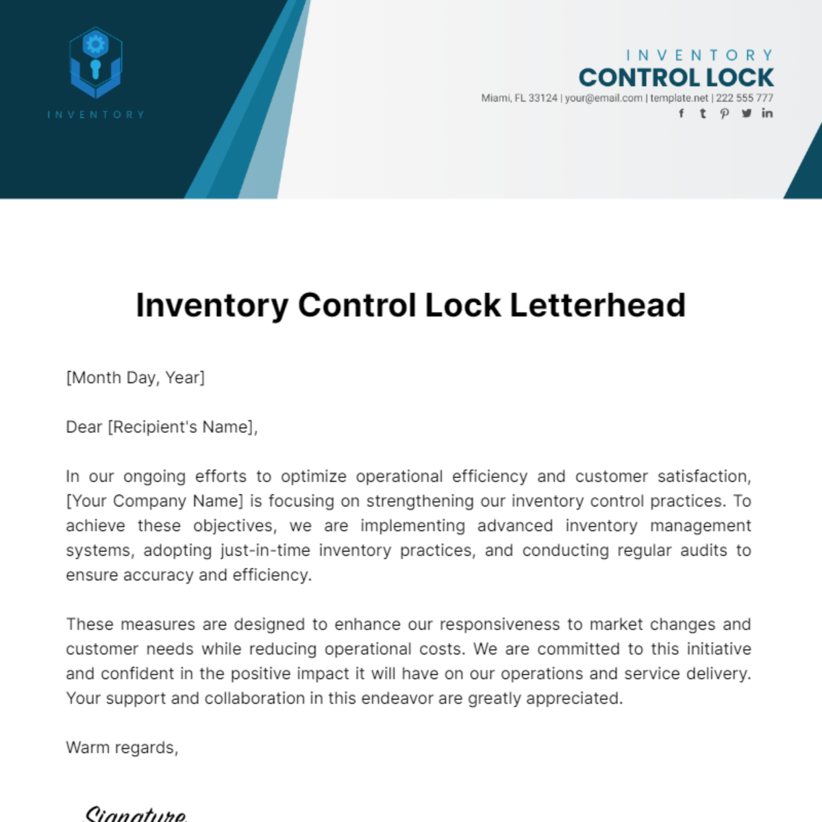 Inventory Control Lock Letterhead Template