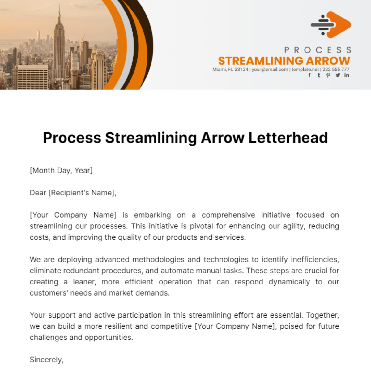Free Process Streamlining Arrow Letterhead Template