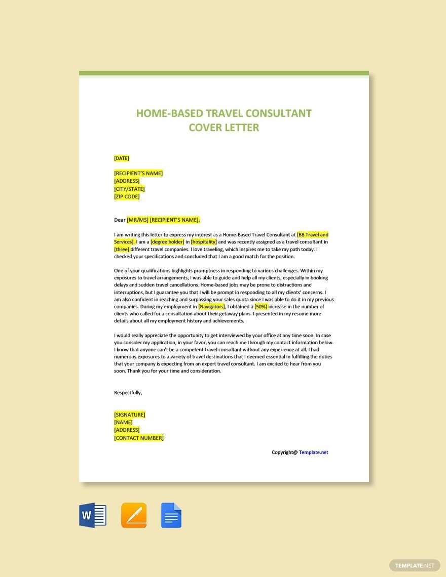 Home-Based Travel Consultant Cover Letter