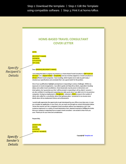 Home-Based Travel Consultant Cover Letter Template - Google Docs, Word ...