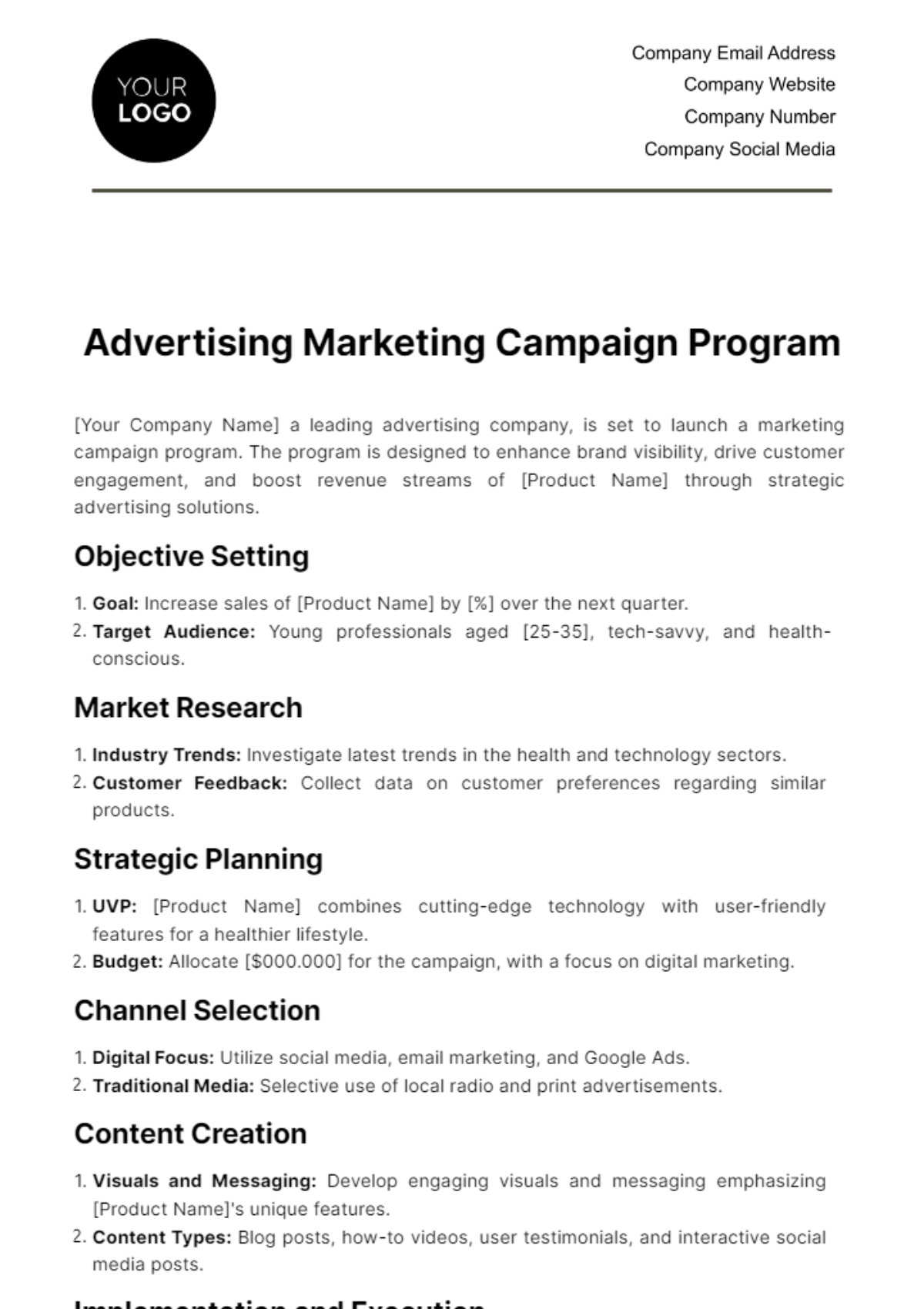 Free Advertising Marketing Campaign Program Template