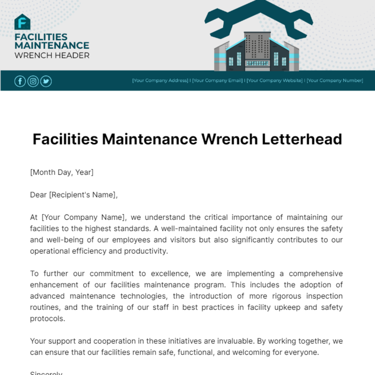 Facilities Maintenance Wrench Letterhead Template