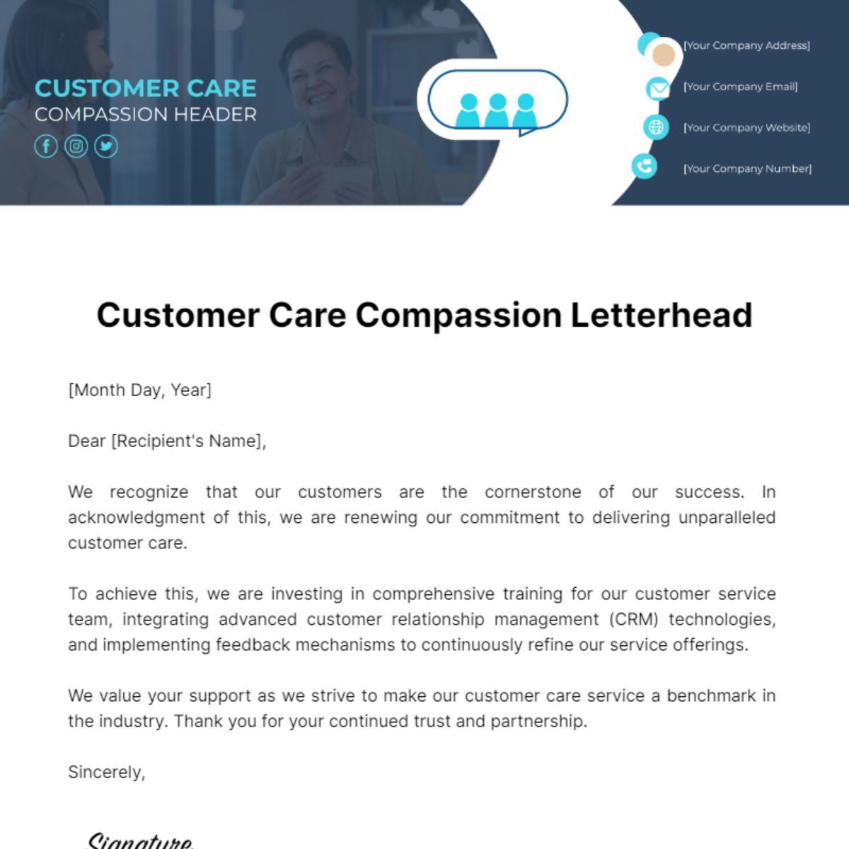 Free Customer Care Compassion Letterhead Template