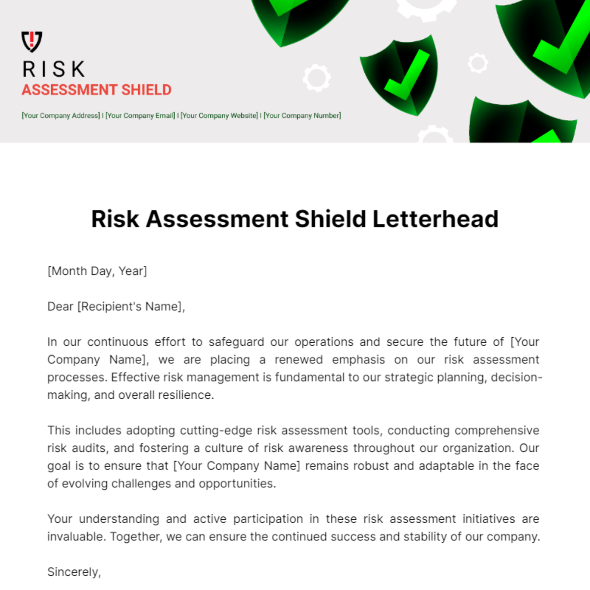 Risk Assessment Shield Letterhead Template