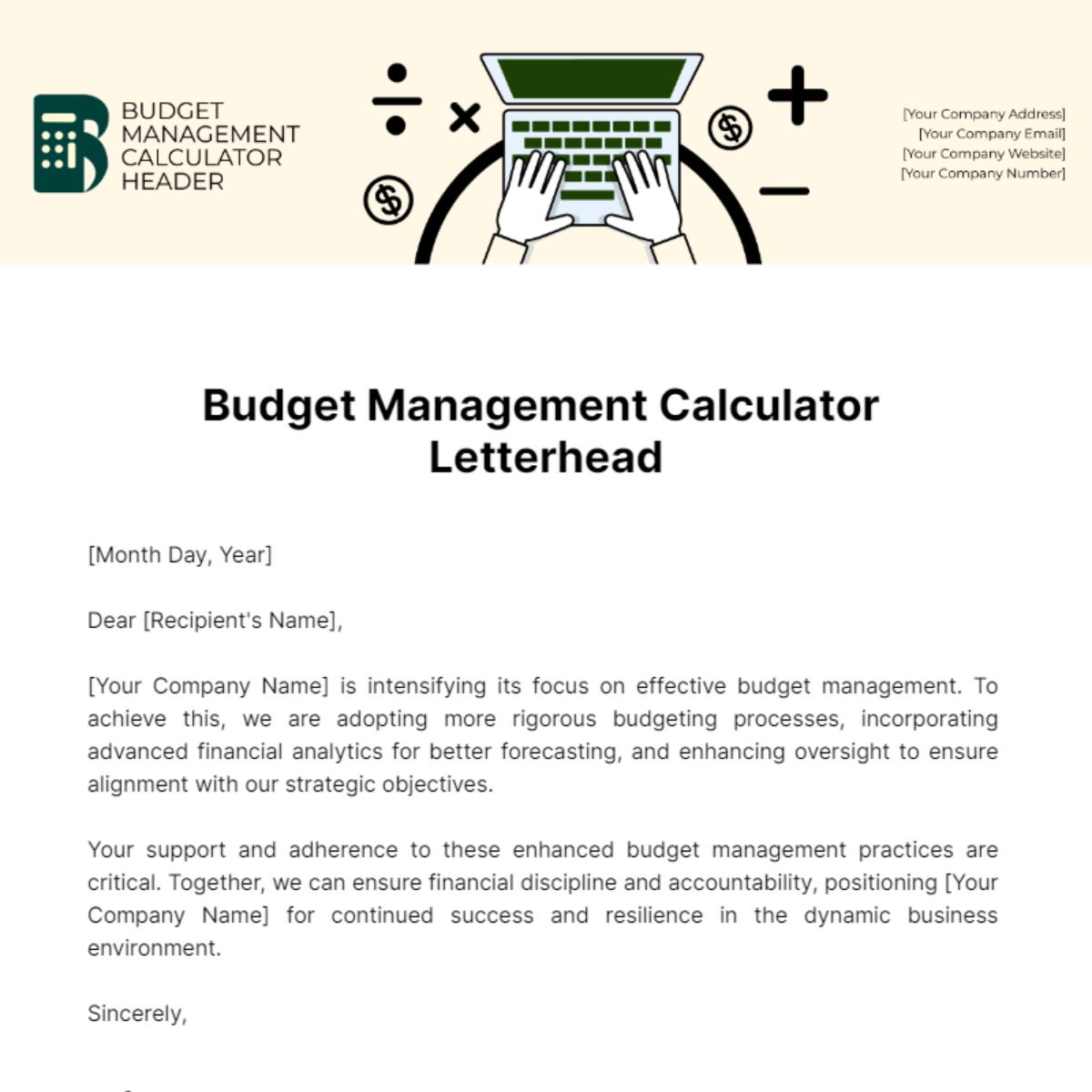 Free Budget Management Calculator Letterhead Template