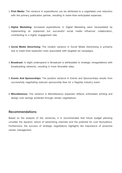 Free Advertising Budget Variance Statement Template to Edit Online