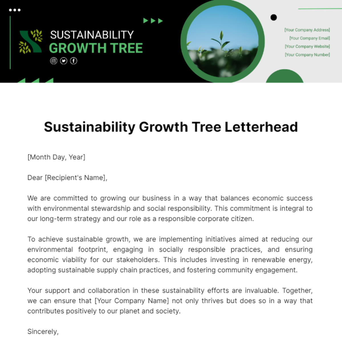 Sustainability Growth Tree Letterhead Template
