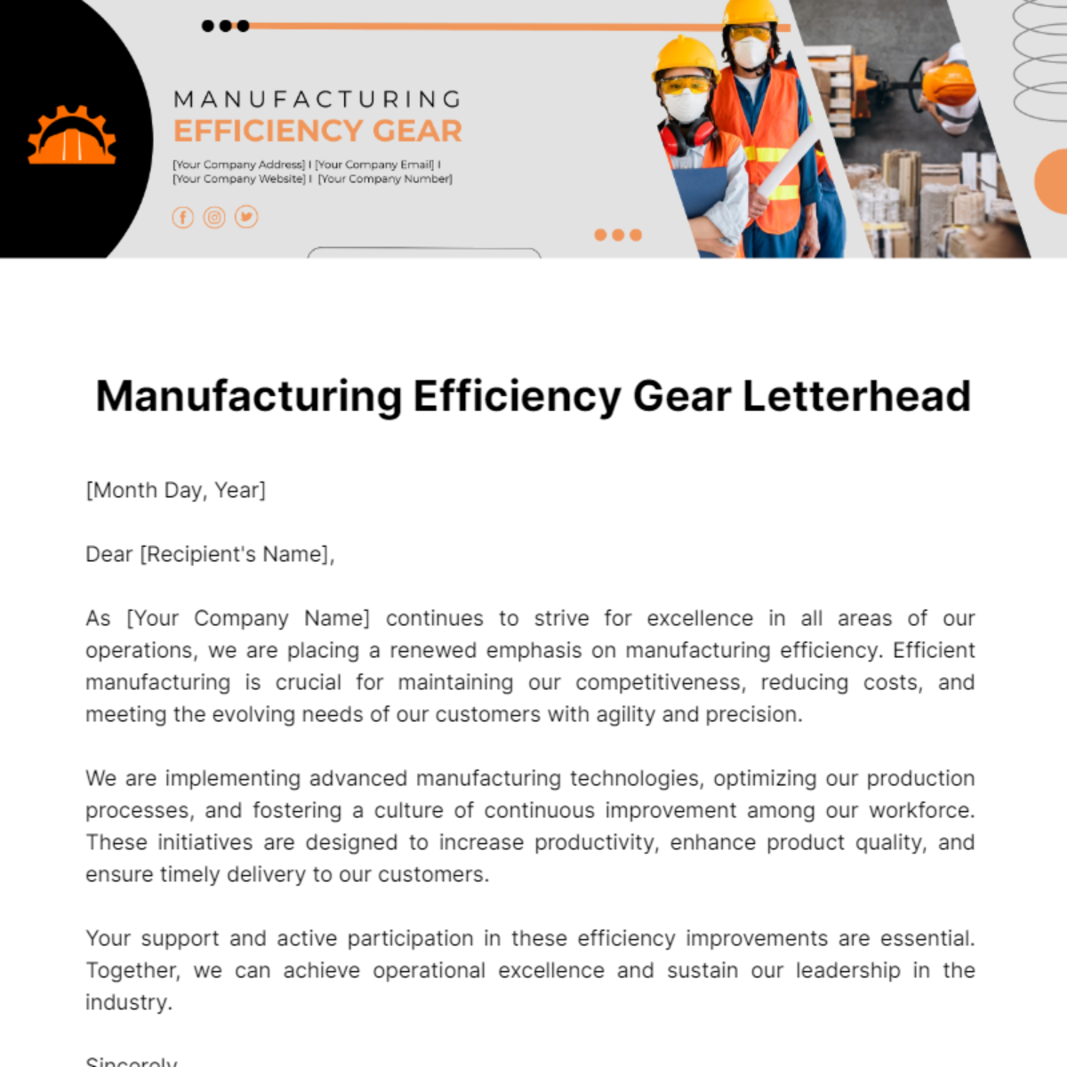 Free Manufacturing Efficiency Gear Letterhead Template