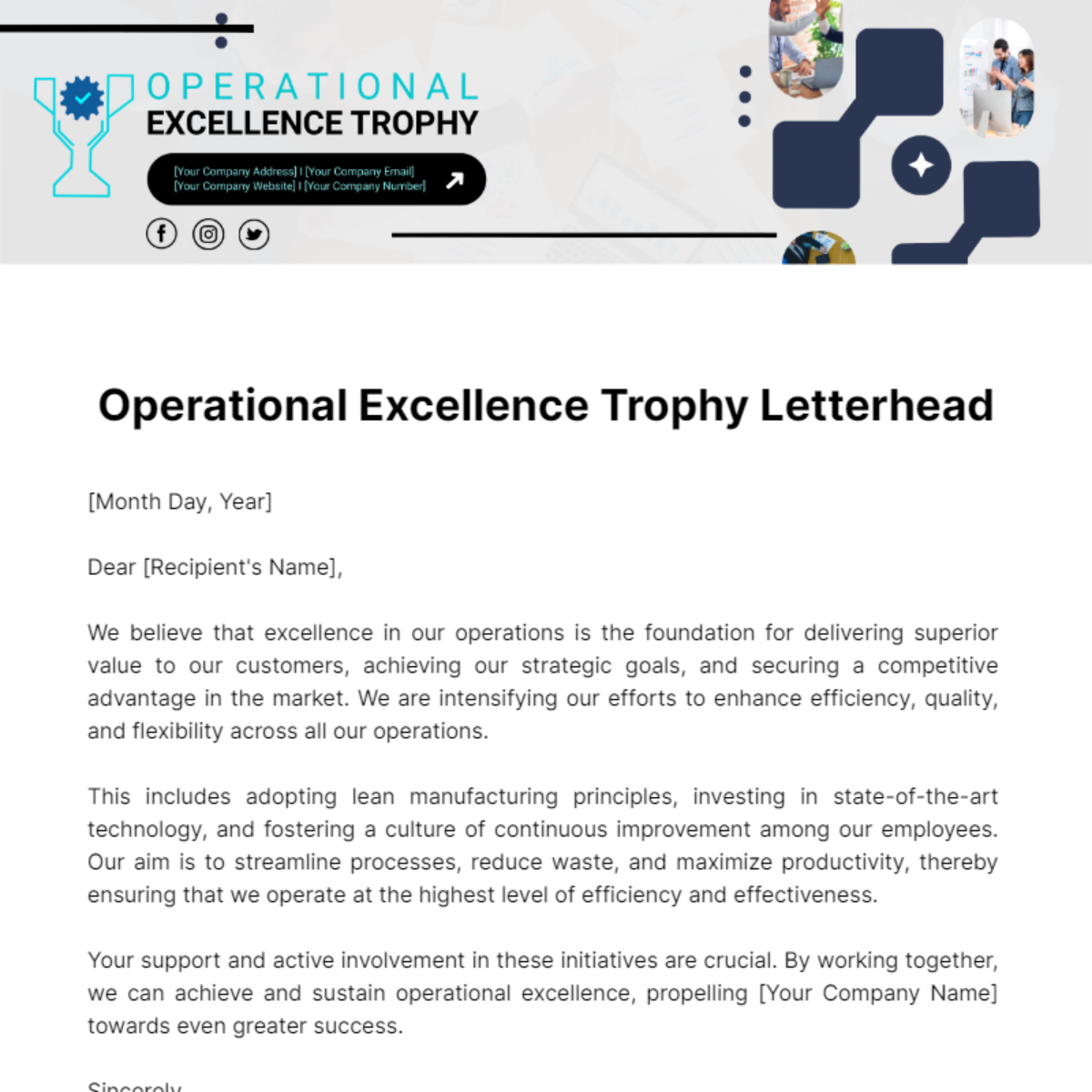 Operational Excellence Trophy Letterhead Template