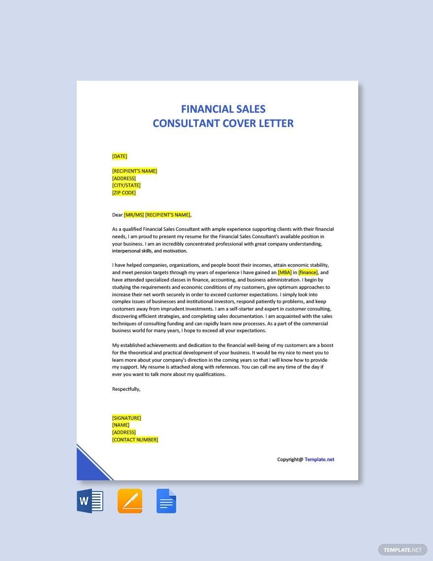 Financial Sales Consultant Cover Letter Template