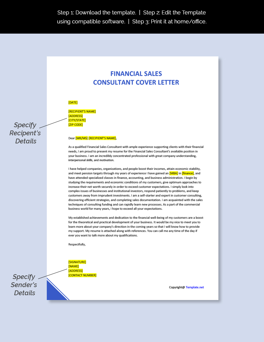 Financial Sales Consultant Cover Letter Template