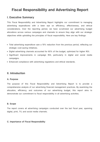 Free Fiscal Responsibility and Advertising Report Template to Edit Online