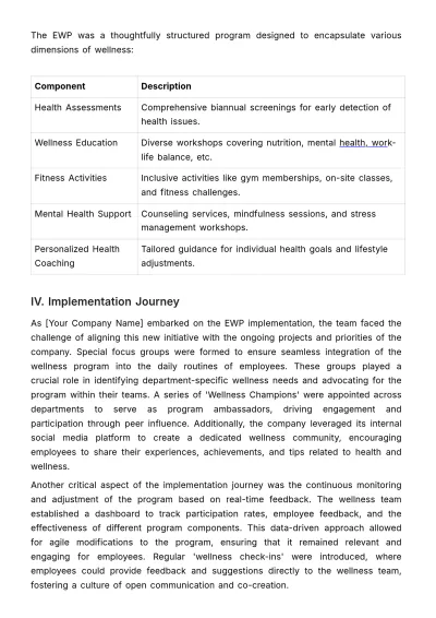 Free Case Study on Employee Wellness Initiatives Template to Edit Online