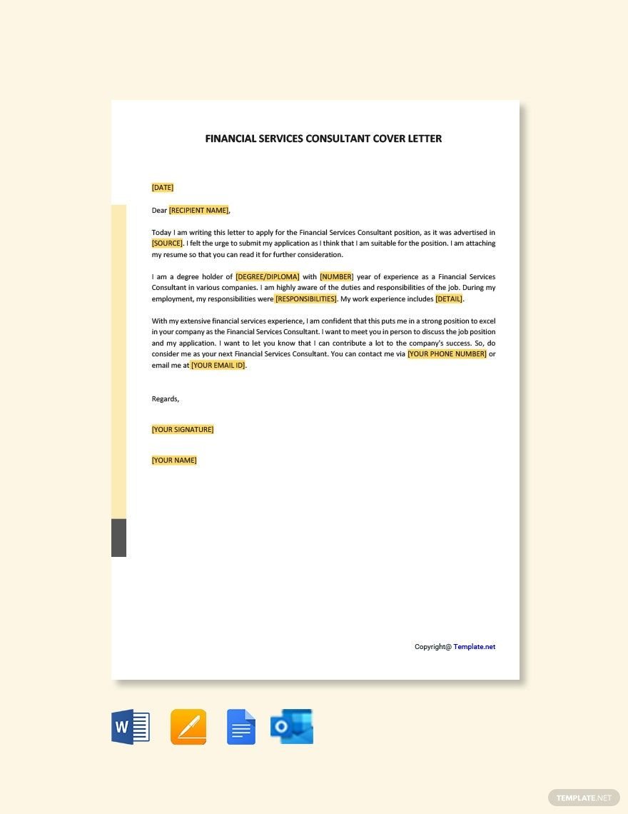 Financial Services Consultant Cover Letter Template