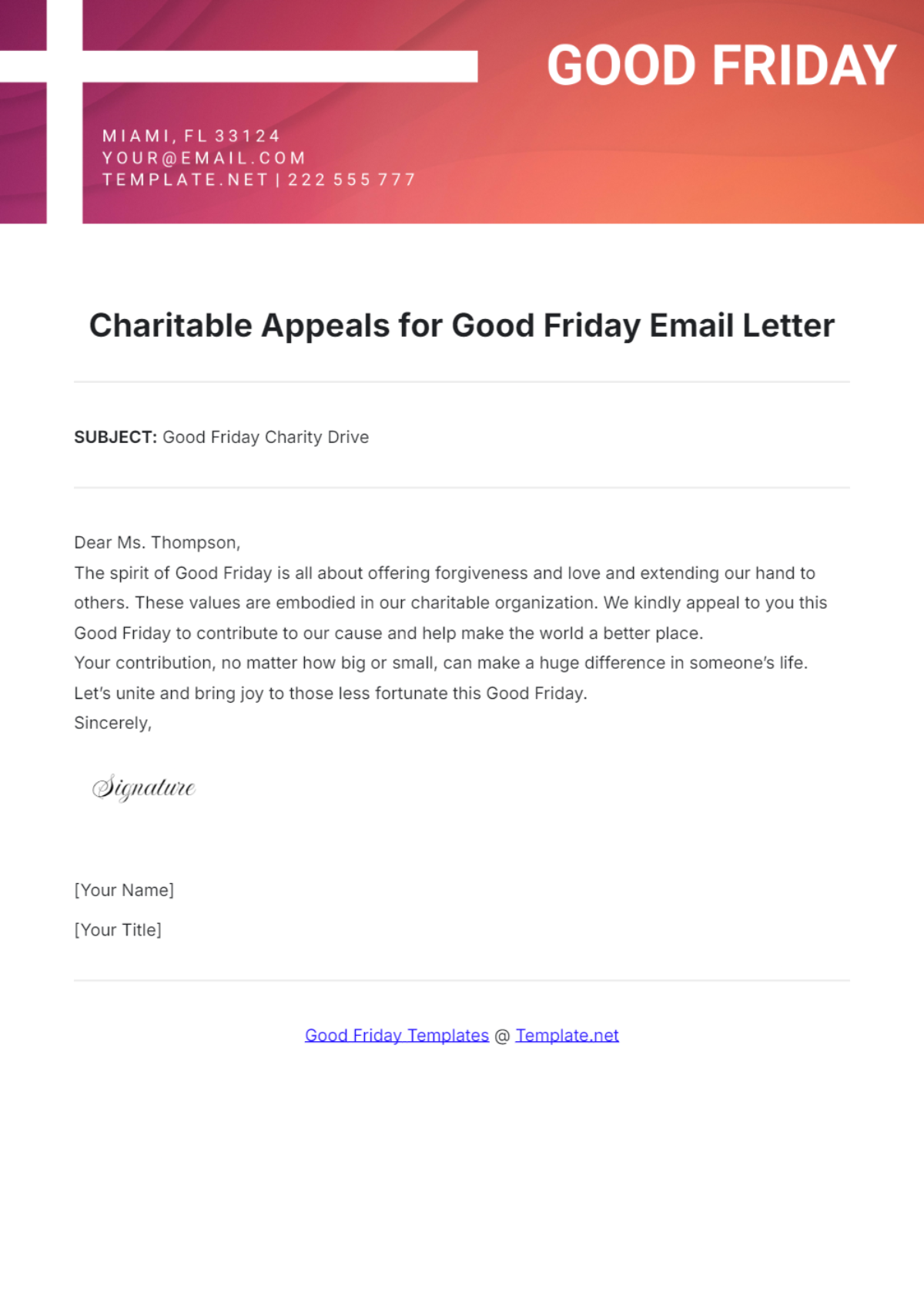 Charitable Appeals for Good Friday Email Letter Template - Edit Online & Download