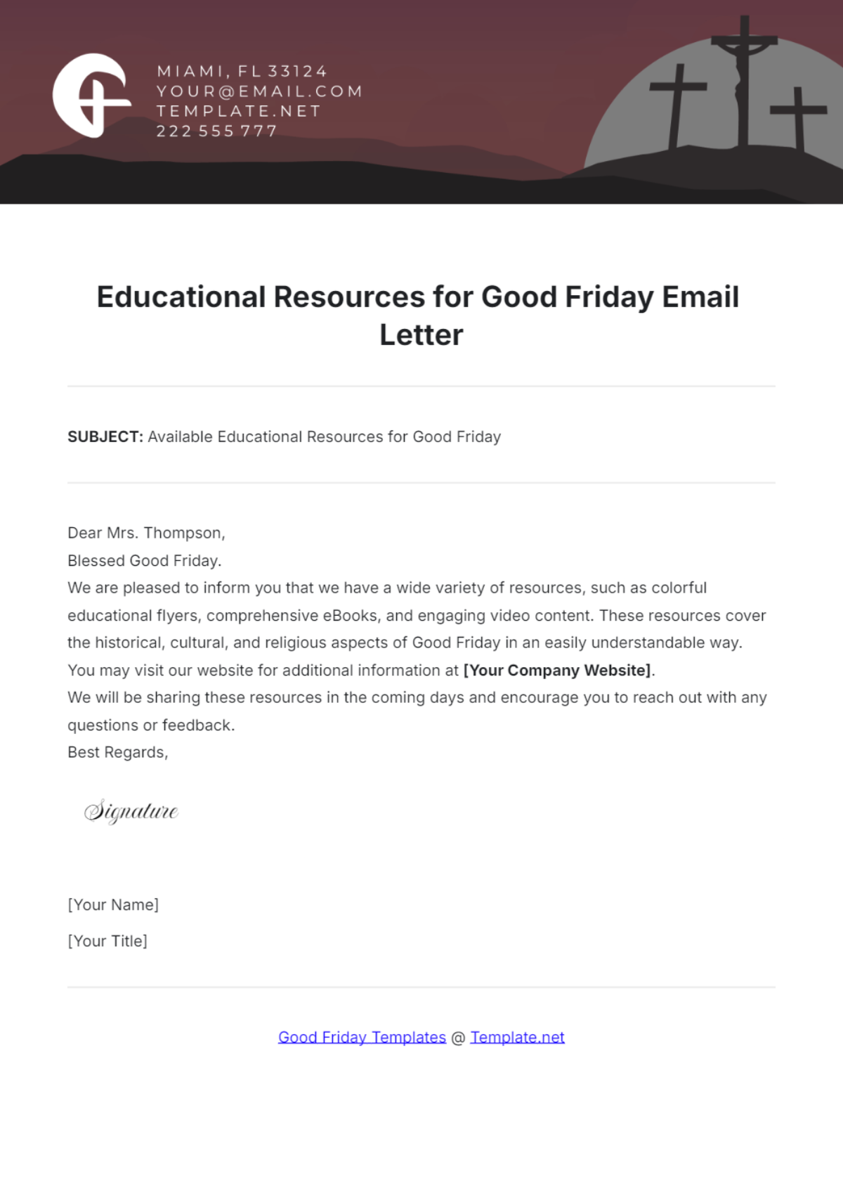 Educational Resources for Good Friday Email Letter Template - Edit Online & Download