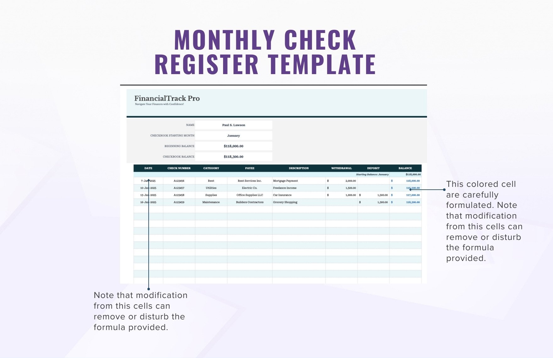 Monthly Check Register Template