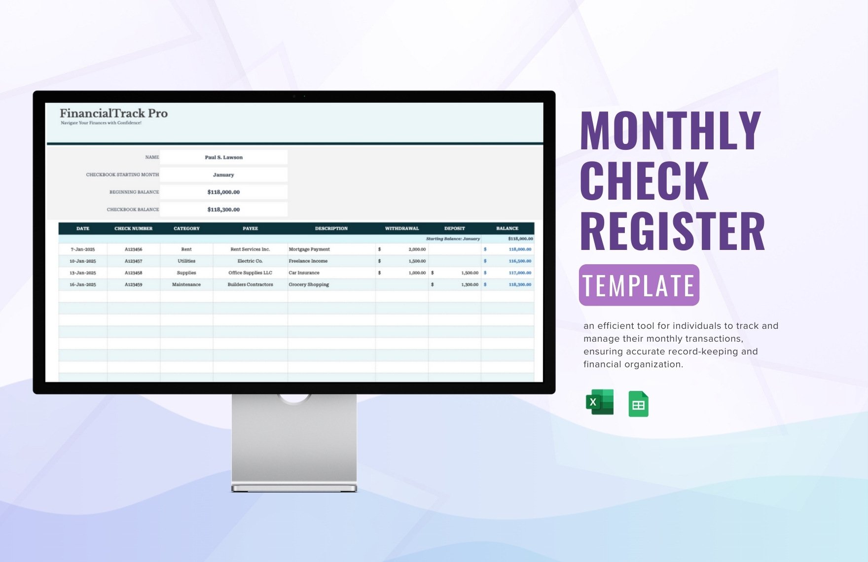 Monthly Check Register Template