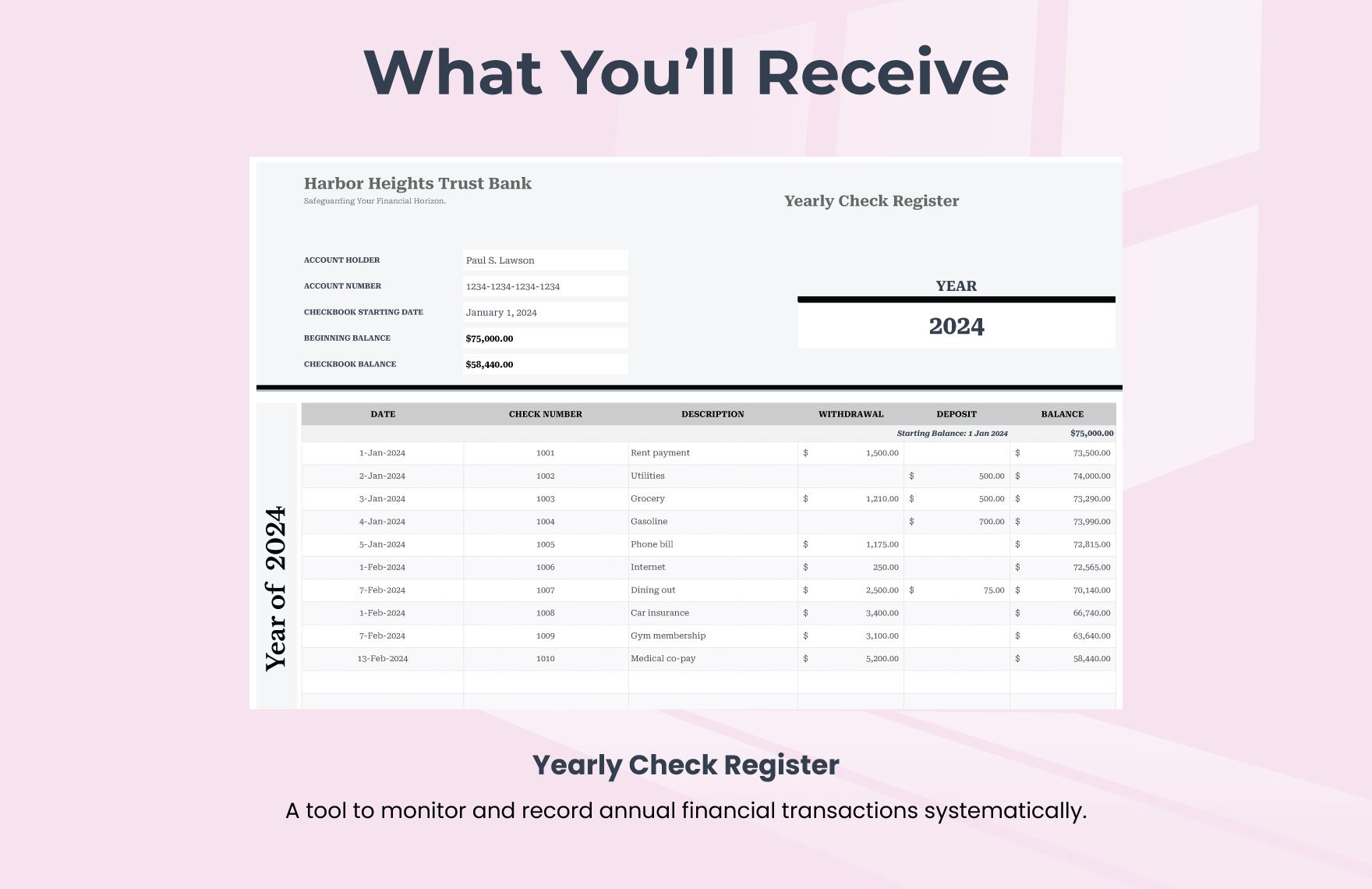 Yearly Check Register Template