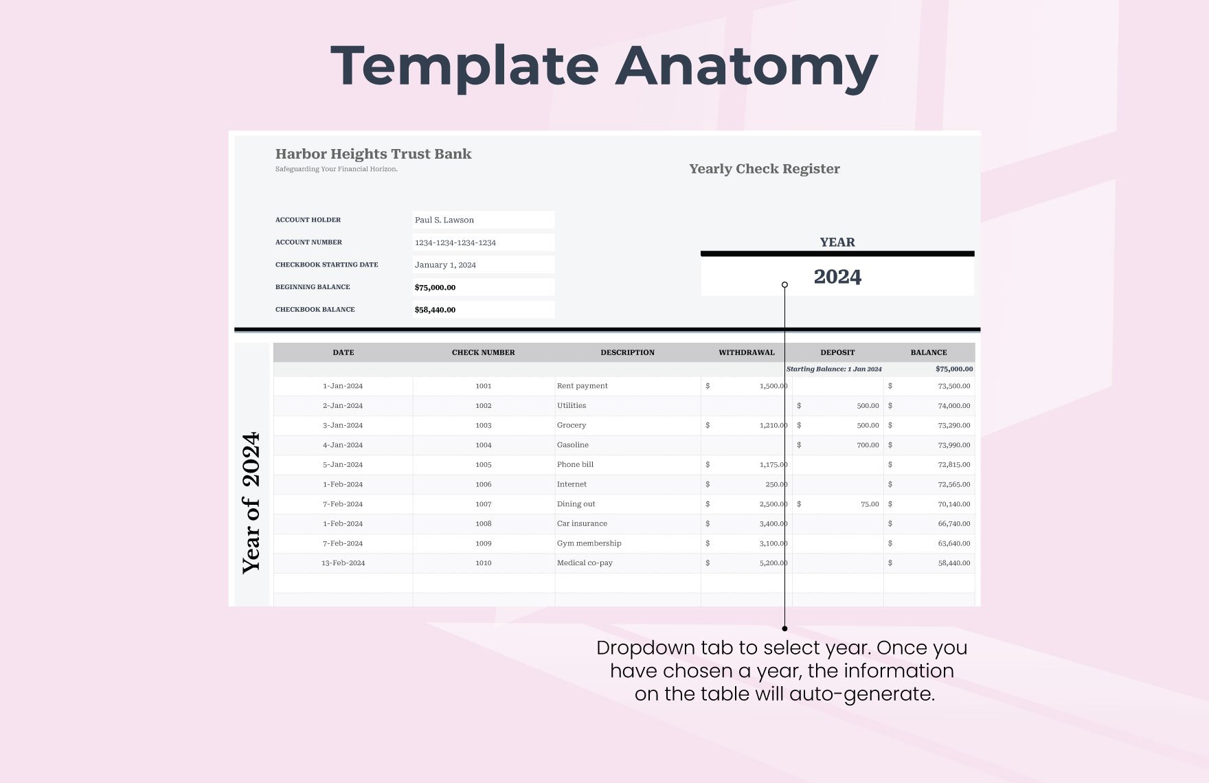 Yearly Check Register Template