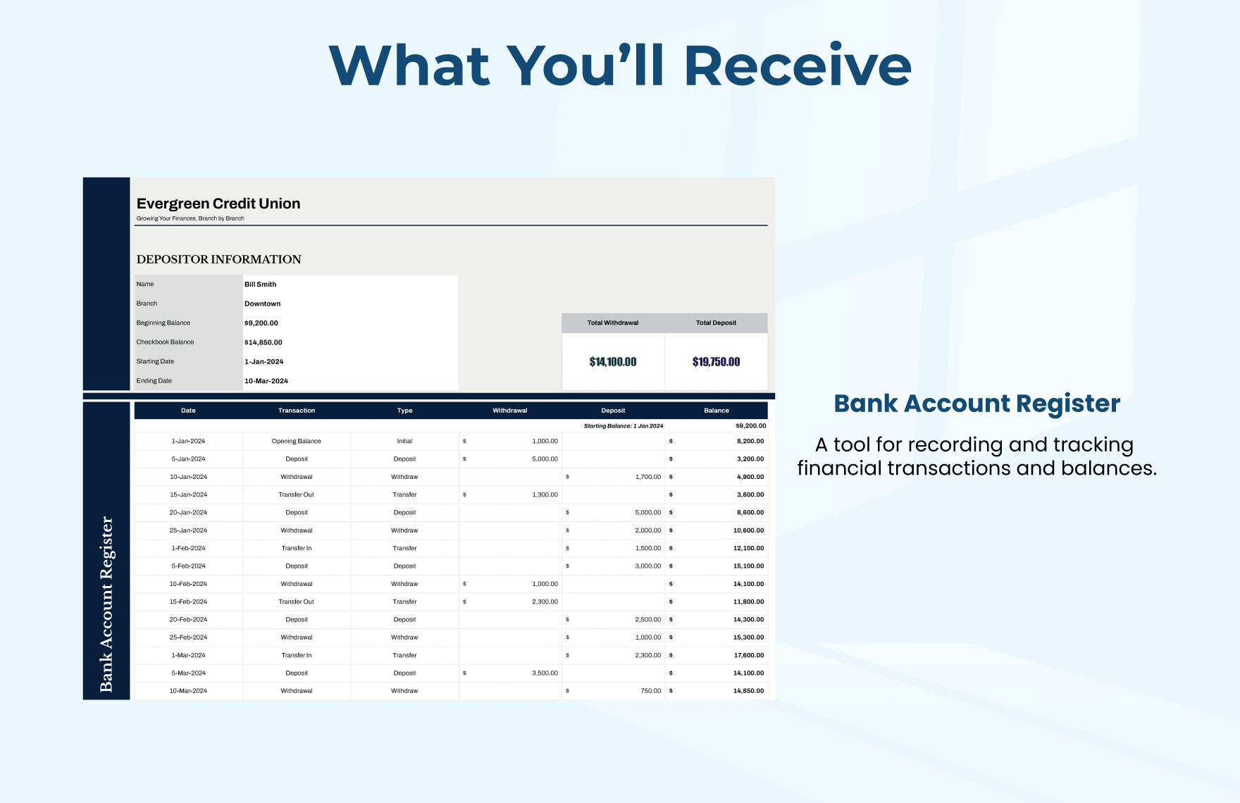 Bank Account Register Template
