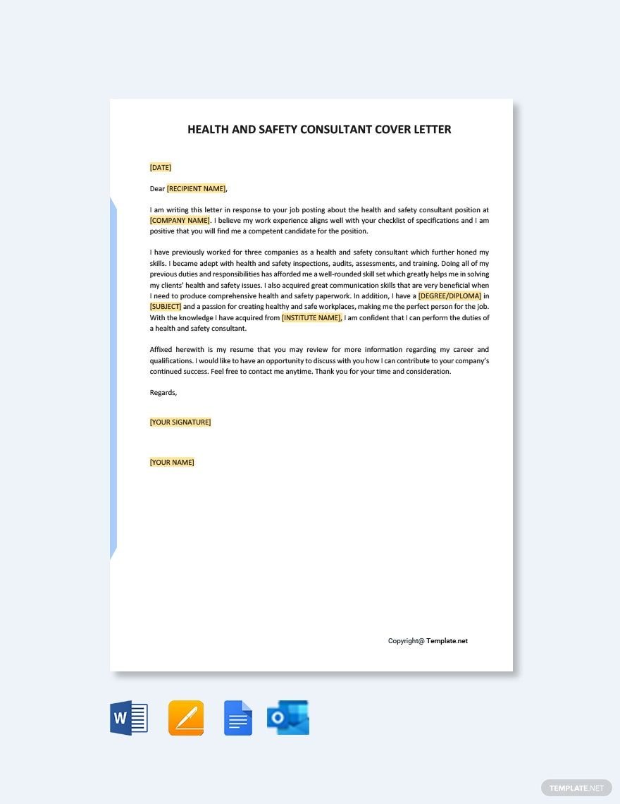Health And Safety Consultant Cover Letter Template