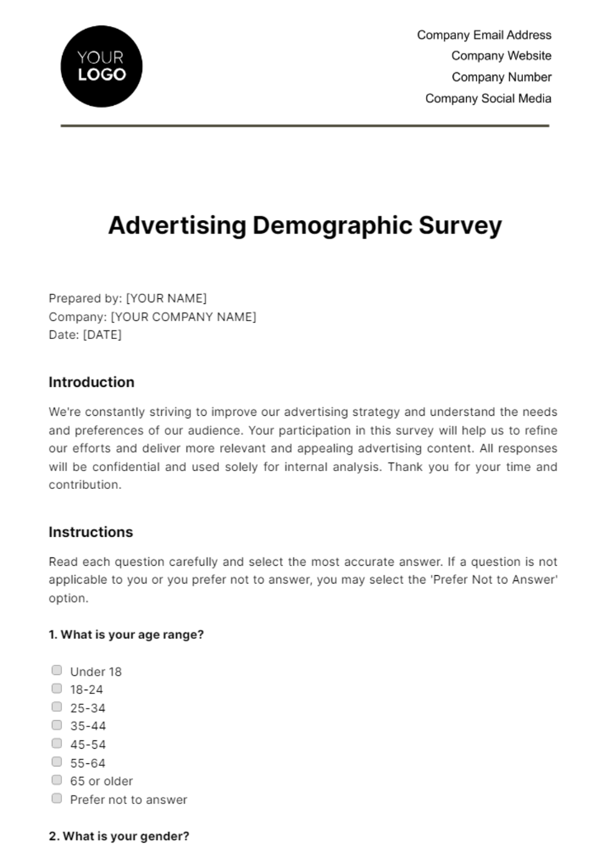 Free Advertising Demographic Survey Template
