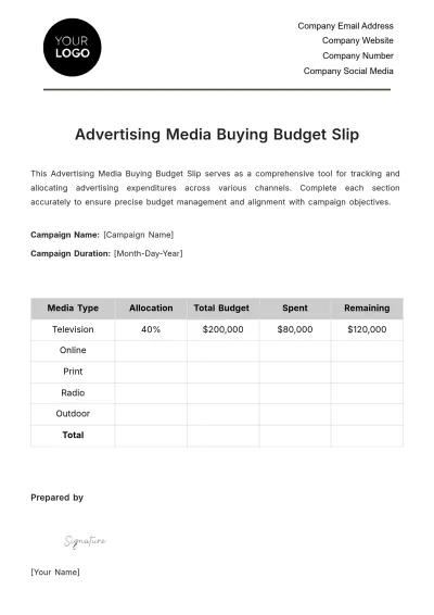 Free Advertising Media Buying Budget Slip Template to Edit Online