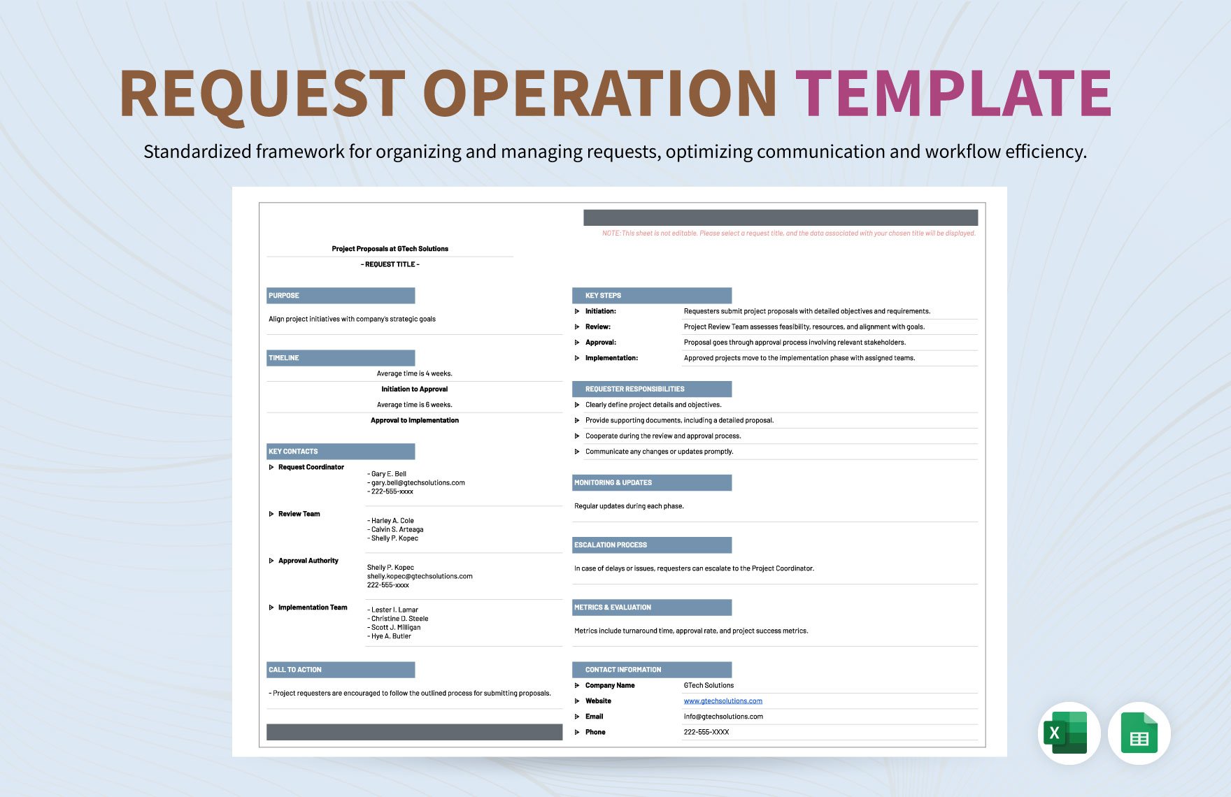 Request Operation Template in Excel, Google Sheets