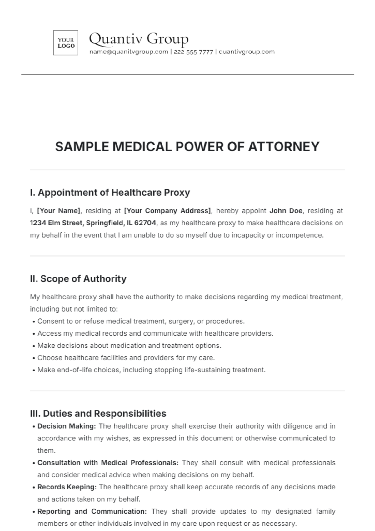 Sample Medical Power Of Attorney