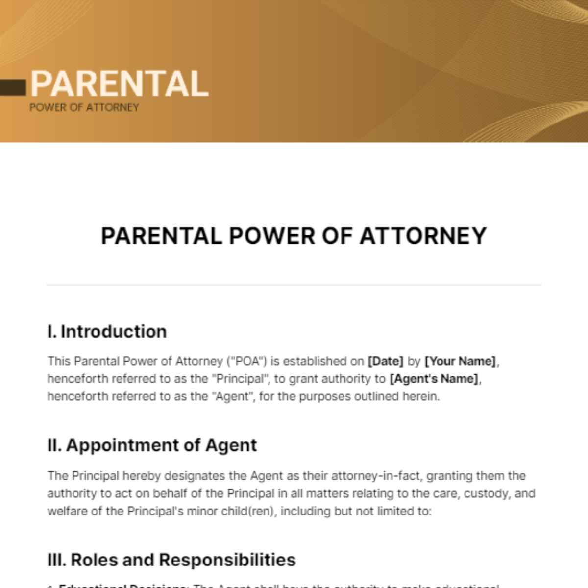 Parental Power Of Attorney Template