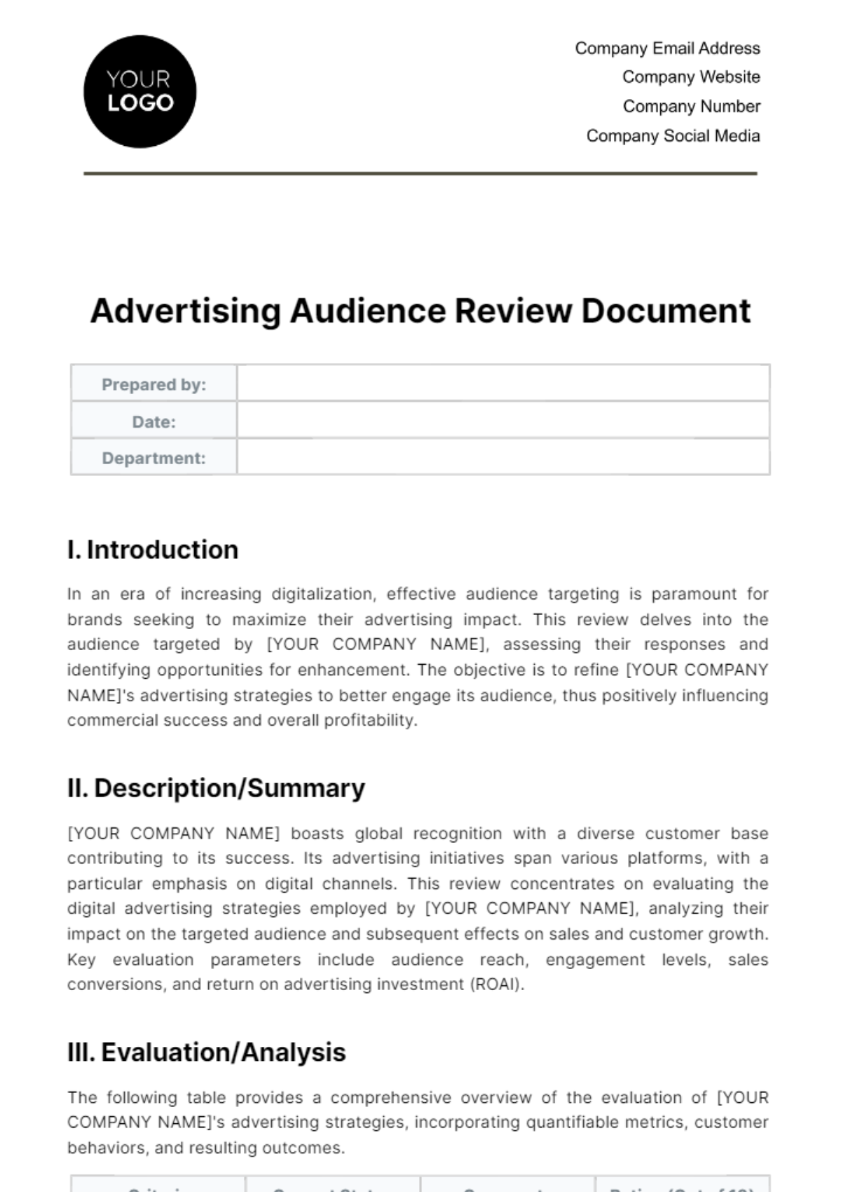 Free Advertising Audience Review Document Template