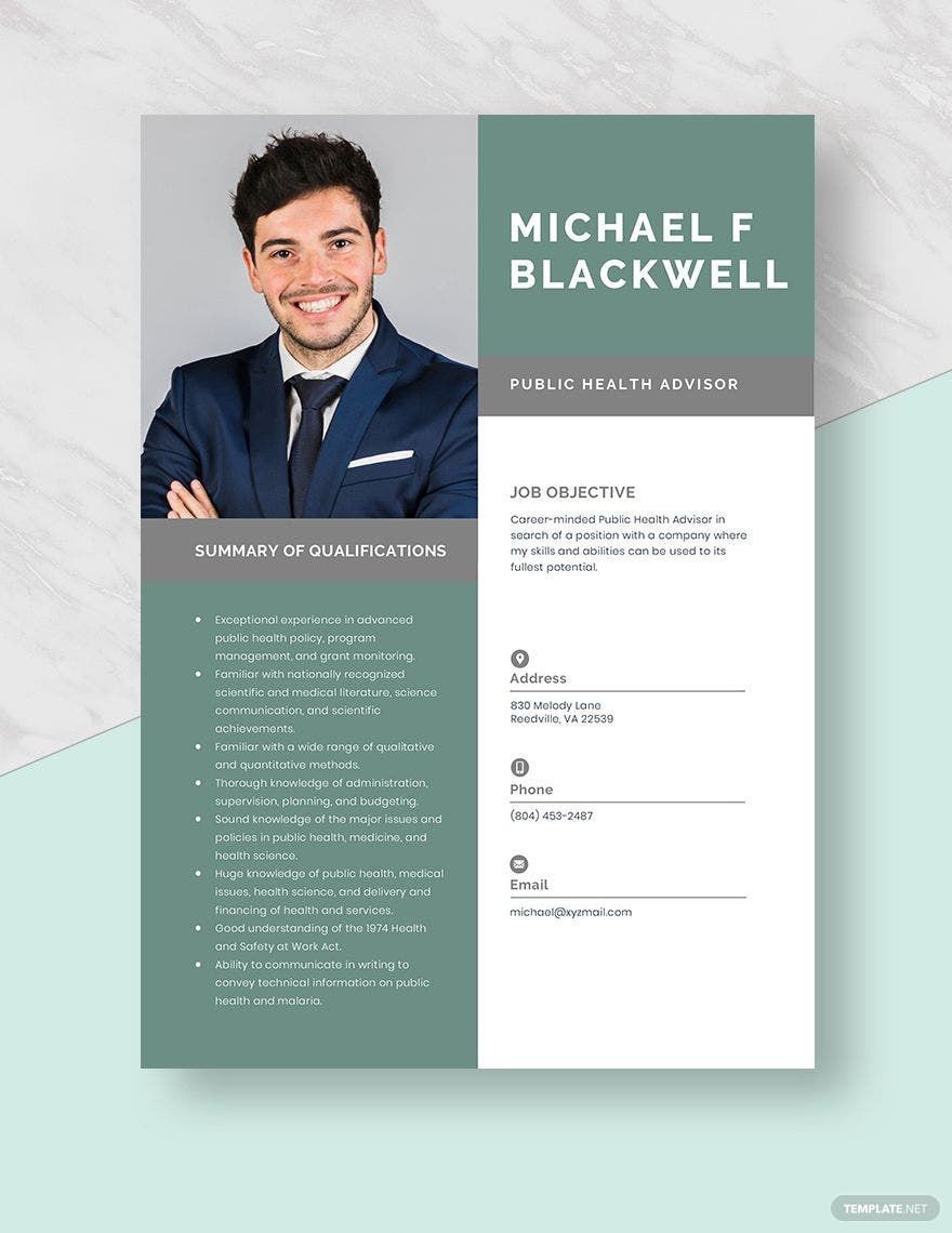 Public Health Advisor Resume In Word Pages Download Template