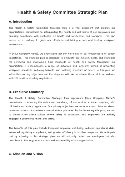 Free Health & Safety Committee Strategic Plan Template to Edit Online
