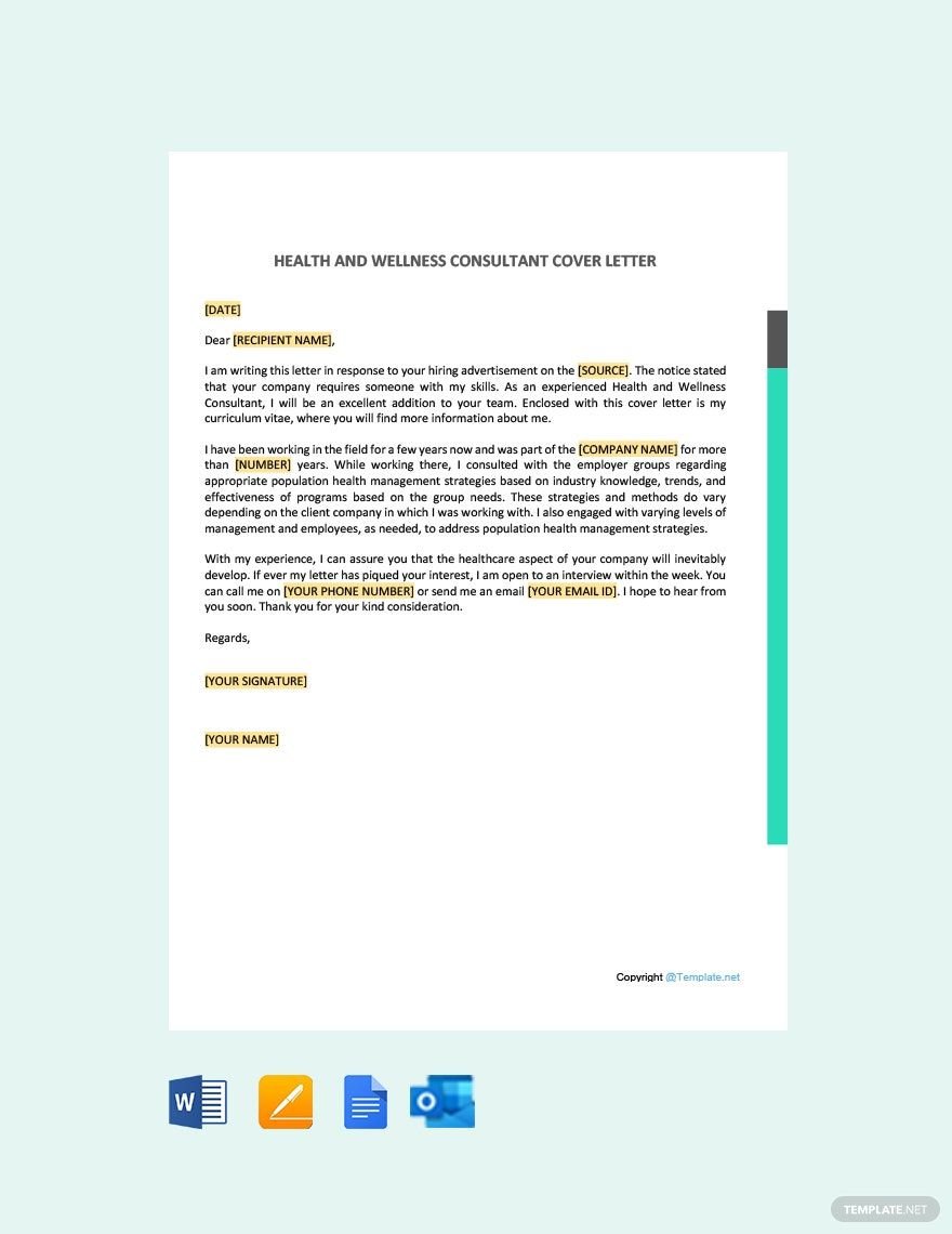Health And Wellness Consultant Cover Letter Template