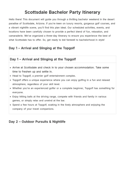 Free Scottsdale Bachelor Party Itinerary Template to Edit Online