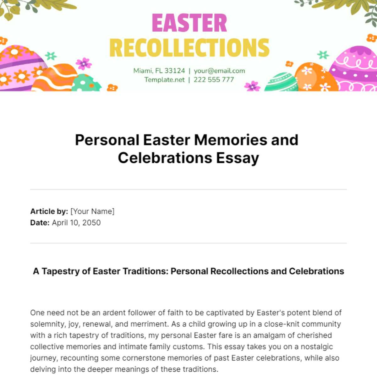 Free Personal Easter Memories and Celebrations Essay Template