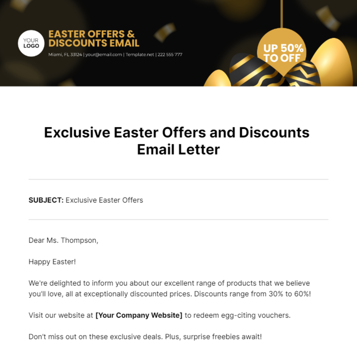 Free Exclusive Easter Offers and Discounts Email Letter Template