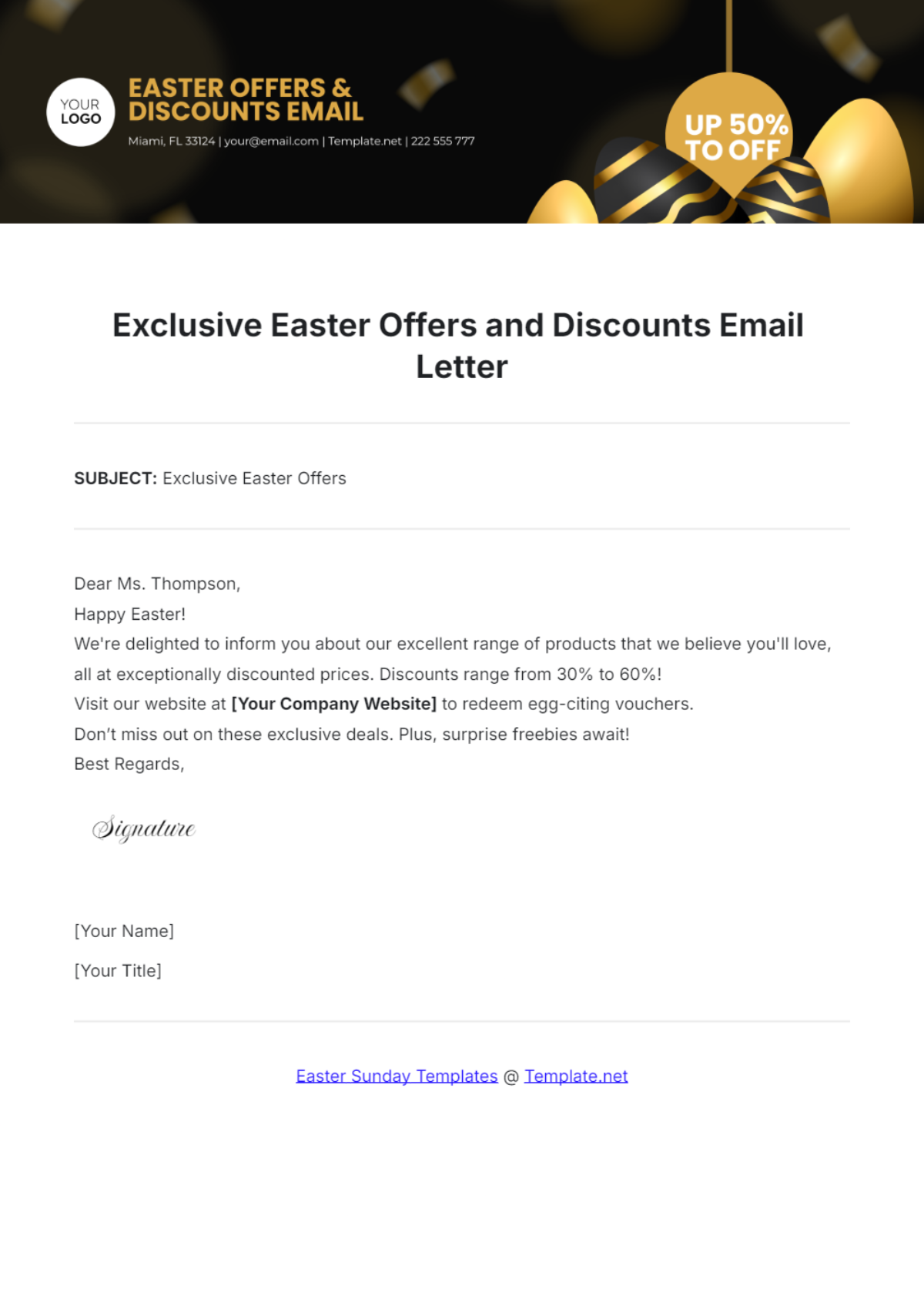 Exclusive Easter Offers and Discounts Email Letter Template