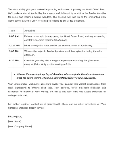 Free Melbourne Road Trip Itinerary Template to Edit Online