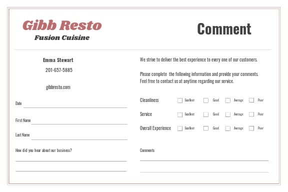 Free Sample Comment Card Template.jpe