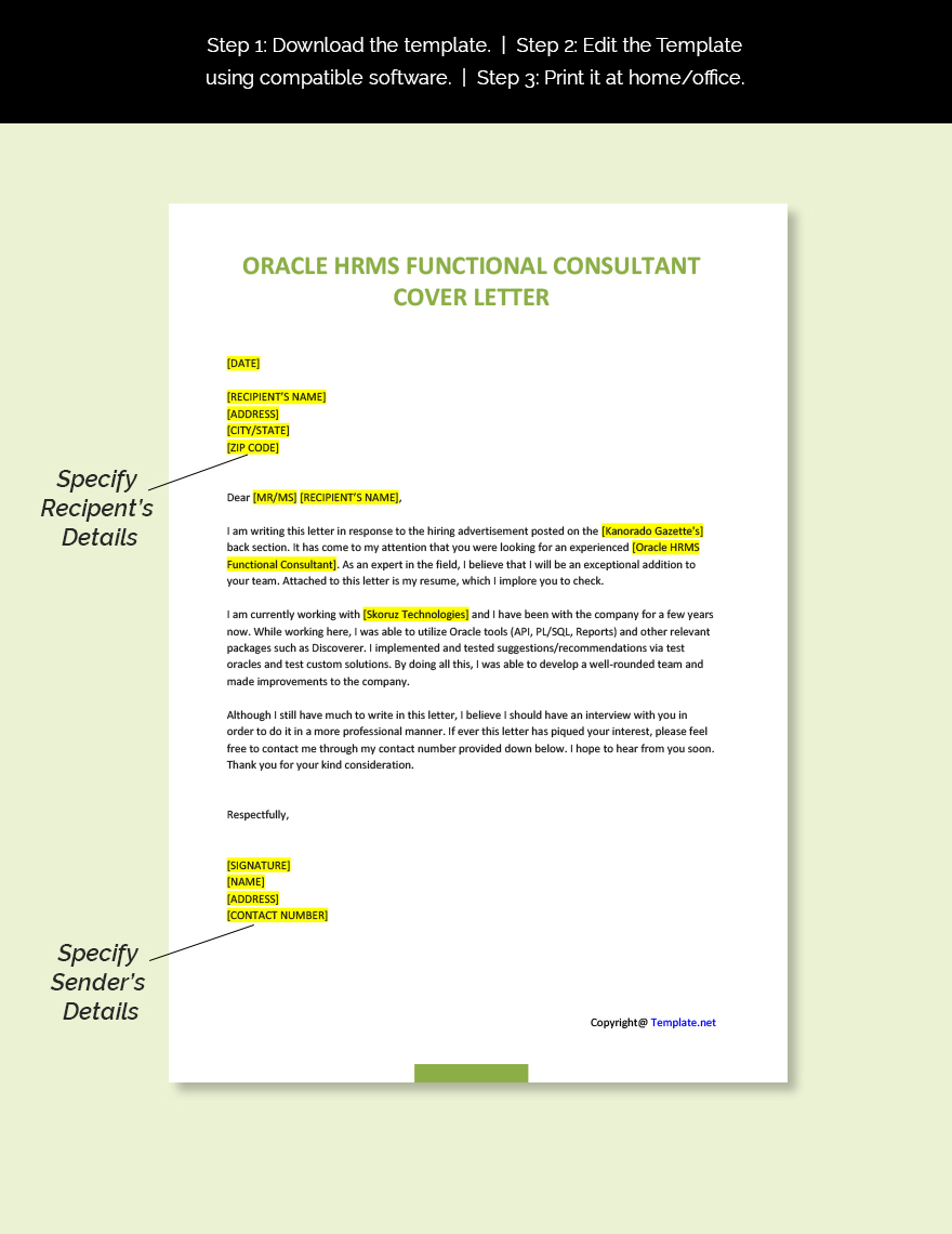 Oracle Hrms Functional Consultant Cover Letter