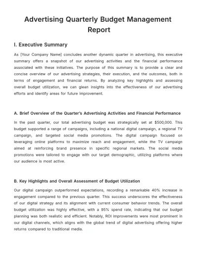 Free Advertising Quarterly Budget Management Report Template to Edit Online