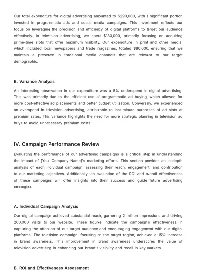 Free Advertising Quarterly Budget Management Report Template to Edit Online