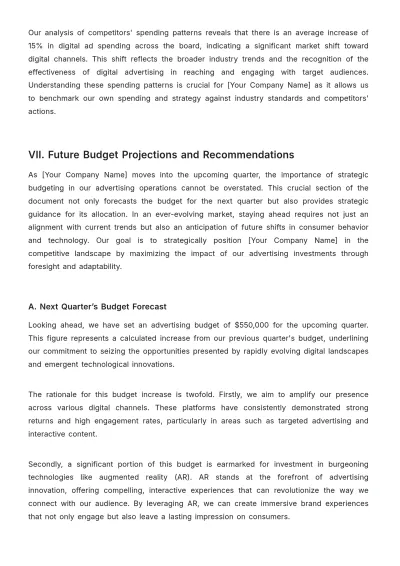 Free Advertising Quarterly Budget Management Report Template to Edit Online