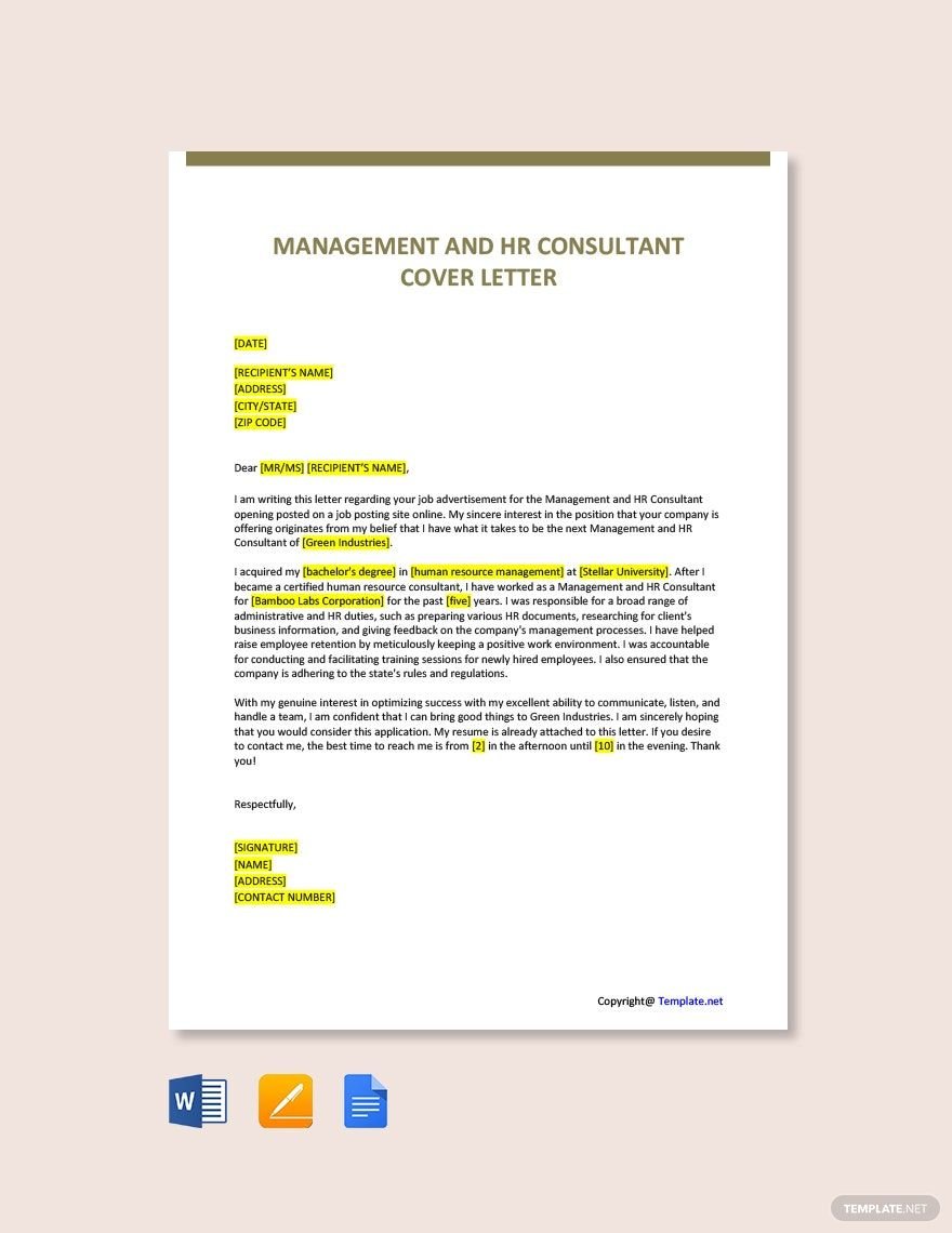 Free Management and HR Consultant Cover Letter Template