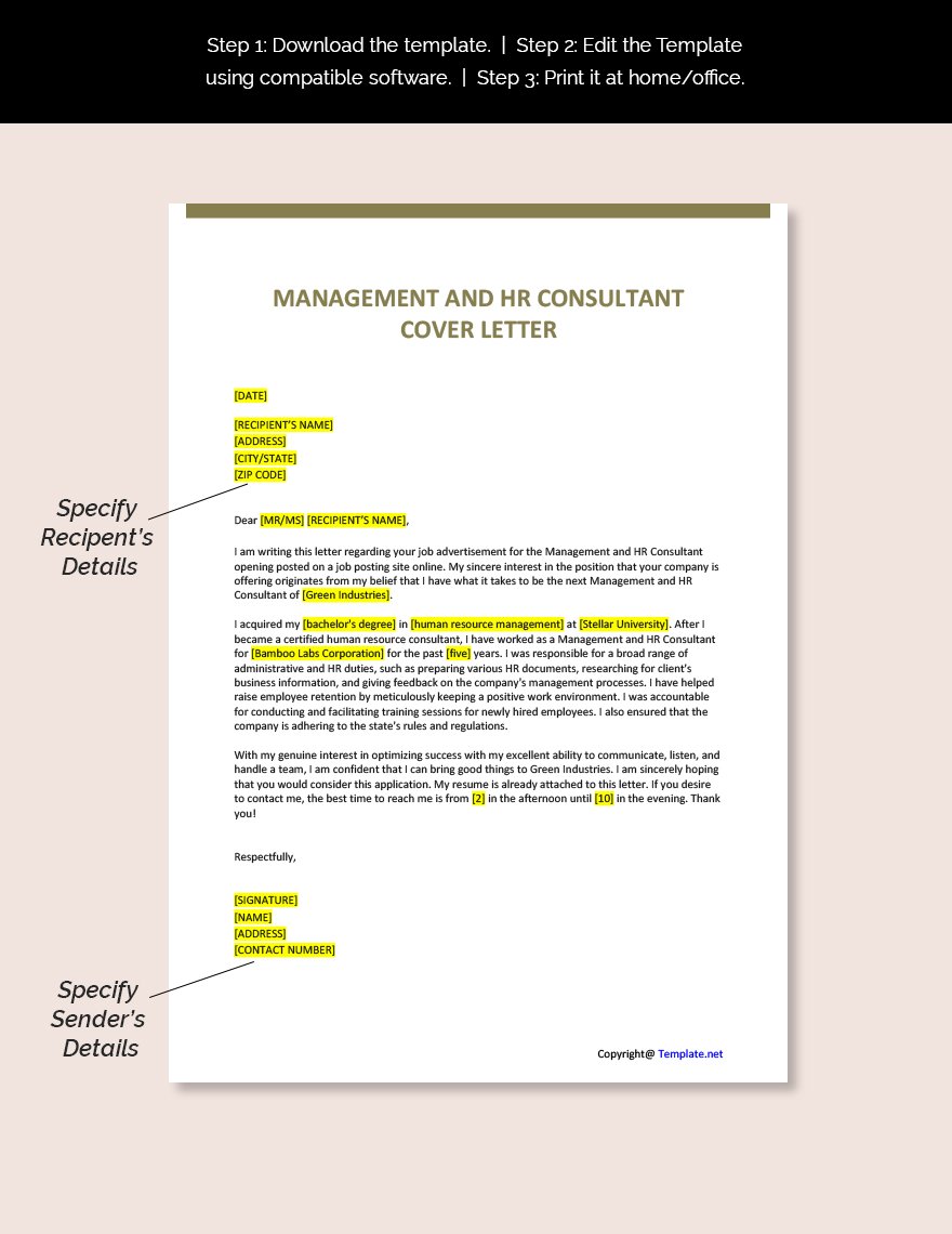 Management and HR Consultant Cover Letter Template