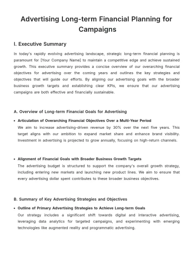 Free Advertising Long-term Financial Planning for Campaigns Template to Edit Online