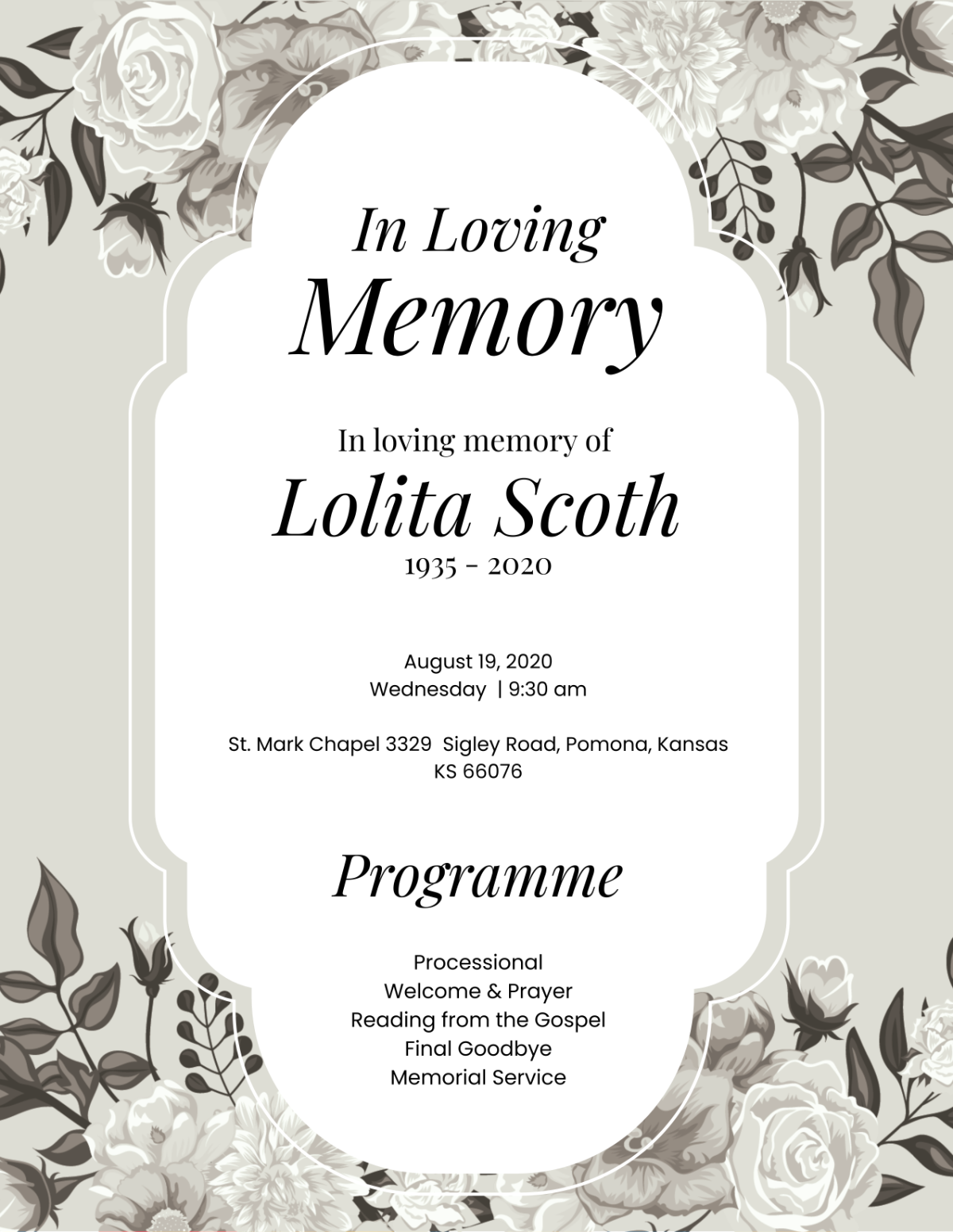 Memorial Program Template